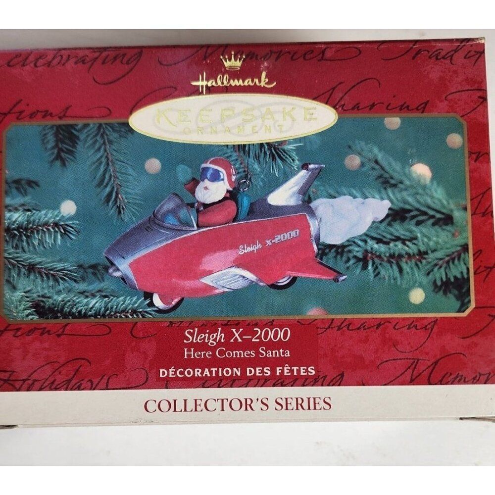 Hallmark Vintage Here Comes Santa Sleigh X-2000 Christmas Ornament. Dated 2000